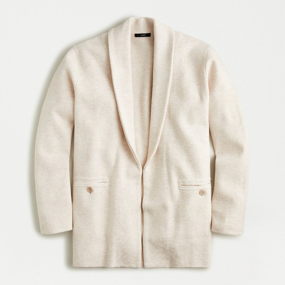 NWT J.Crew Camille Sweater Blazer in Heather Flax Shawl Collar Open Cardigan XXS